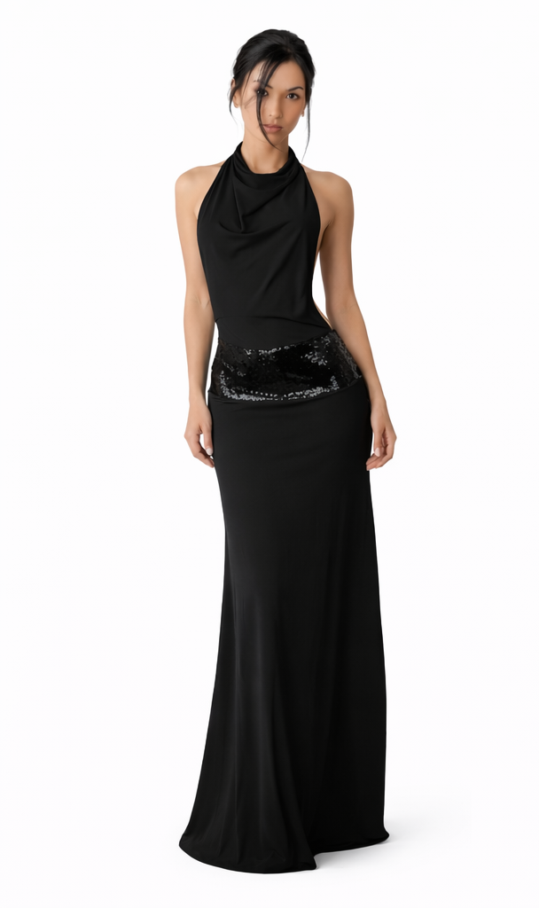 Amara Backless Maxi Dress in Black