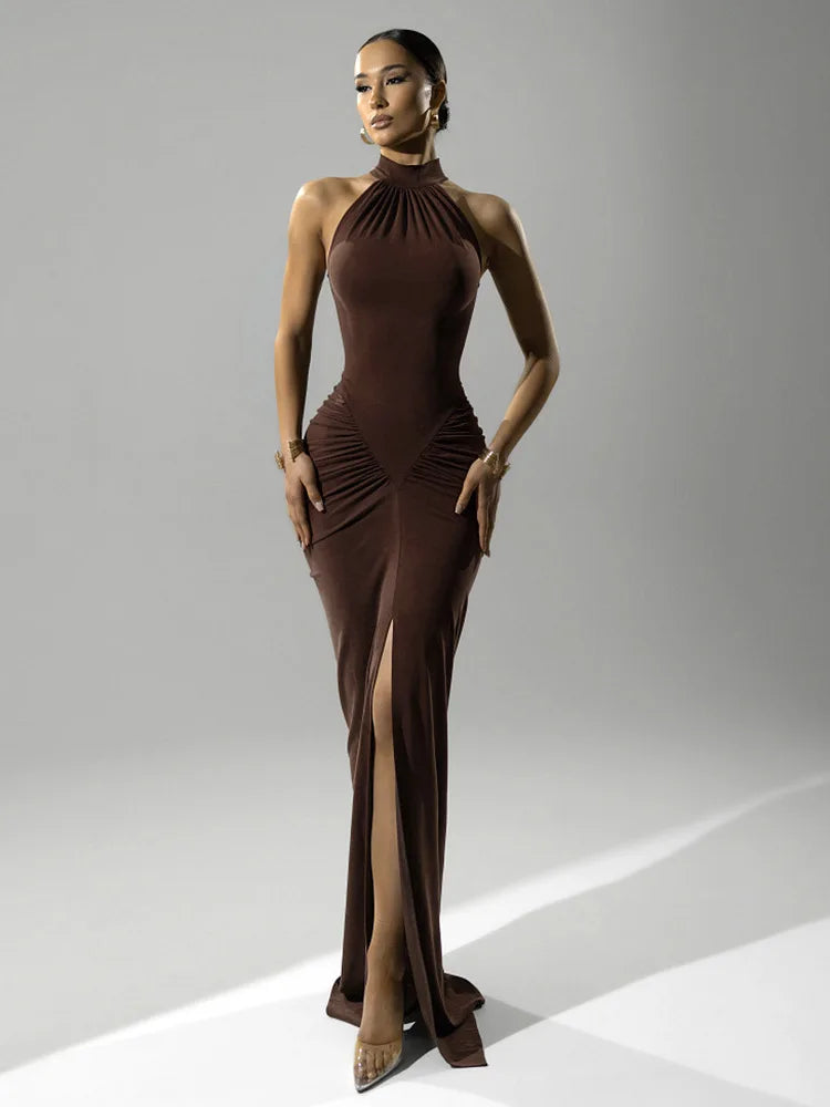 Sleek halter maxi